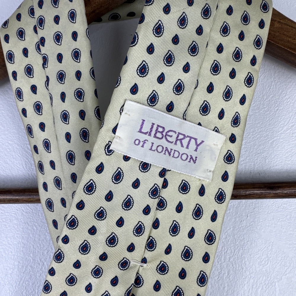 Vintage Liberty of London Men's Tie Yellow Red Blue 100%‎ Silk Slip Stitch USA